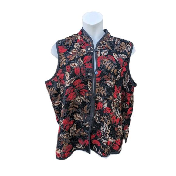Coldwater Creek Tapestry Vest 2X Reversible Retro Granny Momcore Art Boho Leaves - Picture 1 of 14